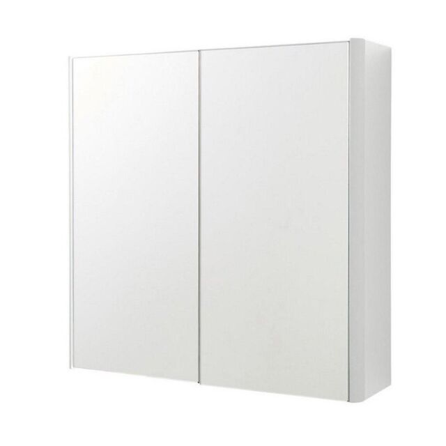 Clifton Gloss White 2-Door Mirror Bathroom Cabinet 60cm H x 60cm W - Size: 60 cm H x 60 cm W - image 1