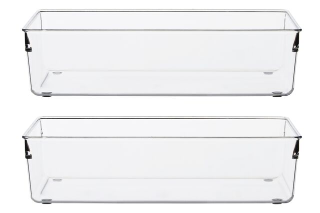 Orsina Versatile Set Of Two Small Kitchen Organisers, Integrated Handle Narrow Storage Boxes, Versatile Boxes in Clear - image 1