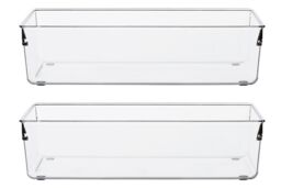 Orsina Versatile Set Of Two Small Kitchen Organisers, Integrated Handle Narrow Storage Boxes, Versatile Boxes in Clear - thumbnail 1