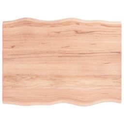 Berkfield Home Table Top Light Brown 80x60x2 cm Treated Solid Wood Oak Live Edge - Size: 80 x 60 x 2 cm