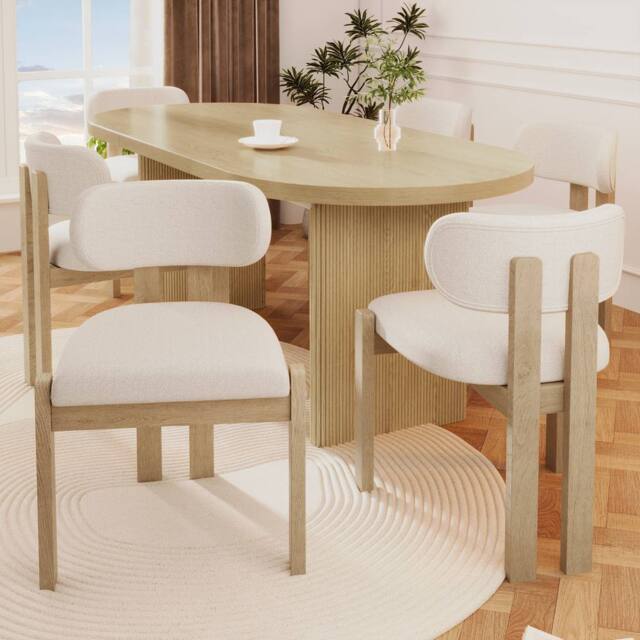 BTM Set of 2/4/6 Solid Wood Dining Chairs with Bouclé, Natural - Size: 2 Pack - image 1