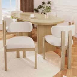 BTM Set of 2/4/6 Solid Wood Dining Chairs with Bouclé, Natural - Size: 2 Pack