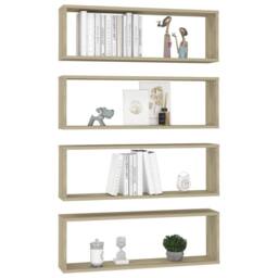 Berkfield Home Wall Cube Shelf 4 pcs Sonoma Oak 80x15x26.5 cm Engineered Wood in Light Brown - thumbnail 3
