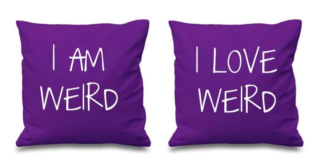 60 SECOND MAKEOVER I Am Weird I Love Weird Cushion Covers in Purple - Size: 40 cm x 40 cm