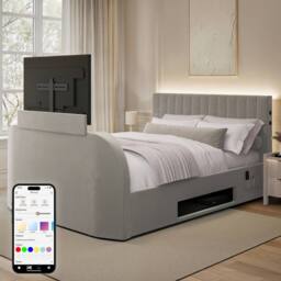 X Rocker Maisie 5.1 Ottoman TV Lift Bed, Surround Sound & App Controlled LED in Grey - Size: Double