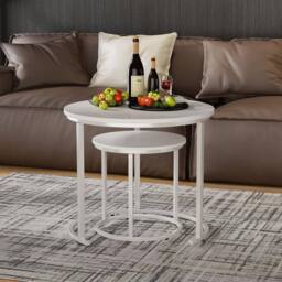 Huhote Round Nesting Coffee Tables Set of 2 White Frame White Wood Top - thumbnail 7