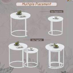 Huhote Round Nesting Coffee Tables Set of 2 White Frame White Wood Top - thumbnail 4