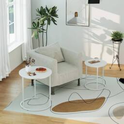 Huhote Round Nesting Coffee Tables Set of 2 White Frame White Wood Top - thumbnail 5