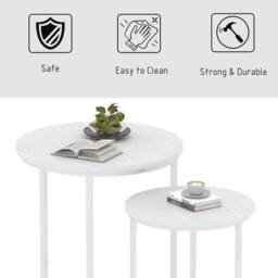 Huhote Round Nesting Coffee Tables Set of 2 White Frame White Wood Top - thumbnail 8
