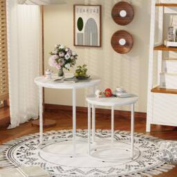 Huhote Round Nesting Coffee Tables Set of 2 White Frame White Wood Top - thumbnail 6