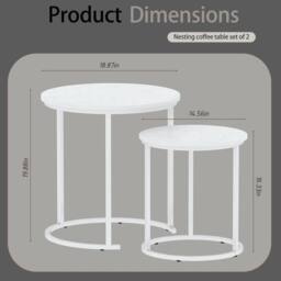 Huhote Round Nesting Coffee Tables Set of 2 White Frame White Wood Top - thumbnail 3