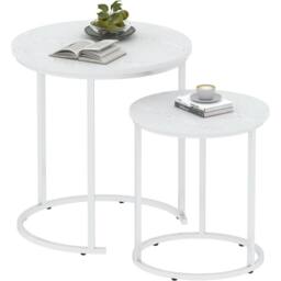 Huhote Round Nesting Coffee Tables Set of 2 White Frame White Wood Top - thumbnail 1