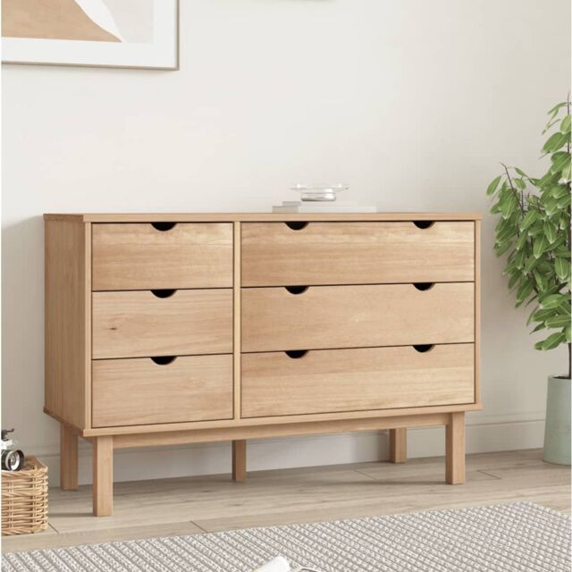 Berkfield Home Drawer Cabinet OTTA 111x43x73.5cm Solid Wood Pine in Brown - Size: 111x43x73.5 cm - image 1
