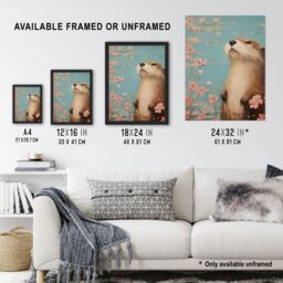 "Artery8 Otter On The Water Scent Of Pink Hibiscus Blooms Oil Painting Art Print Framed Poster Wall Decor in Black - Size: W12"" x H16""" - thumbnail 3
