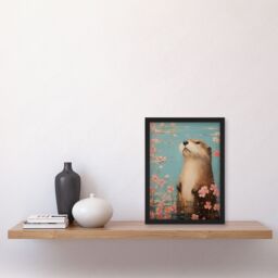 "Artery8 Otter On The Water Scent Of Pink Hibiscus Blooms Oil Painting Art Print Framed Poster Wall Decor in Black - Size: W12"" x H16""" - thumbnail 4
