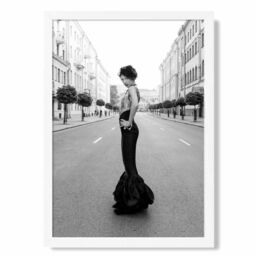 ARTZE Woman n Paris Street Fashion Black & White Photo Framed Print SIZE: A3 with White Frame - Size: A4 - thumbnail 1