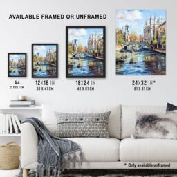 "Artery8 Cambridge Canal Boats Painting England Summer Framed Art Print - Size: W12"" x H16""" - thumbnail 3