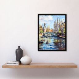 "Artery8 Cambridge Canal Boats Painting England Summer Framed Art Print - Size: W12"" x H16""" - thumbnail 4