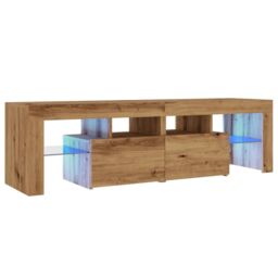 Berkfield Home TV Cabinet with LED Lights Artisan Oak 140x36.5x40 cm Engineered Wood in Brown - thumbnail 3