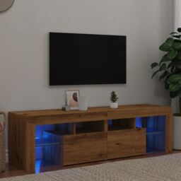 Berkfield Home TV Cabinet with LED Lights Artisan Oak 140x36.5x40 cm Engineered Wood in Brown - thumbnail 1