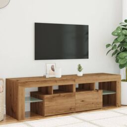 Berkfield Home TV Cabinet with LED Lights Artisan Oak 140x36.5x40 cm Engineered Wood in Brown - thumbnail 4
