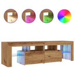 Berkfield Home TV Cabinet with LED Lights Artisan Oak 140x36.5x40 cm Engineered Wood in Brown - thumbnail 2