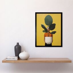Artery8 Wall Art Print Rubber Tree Showcase Realistic Oil Painting Yellow Orange Green Woman with Plant Pot Minimalist Artwork Art Framed - thumbnail 2