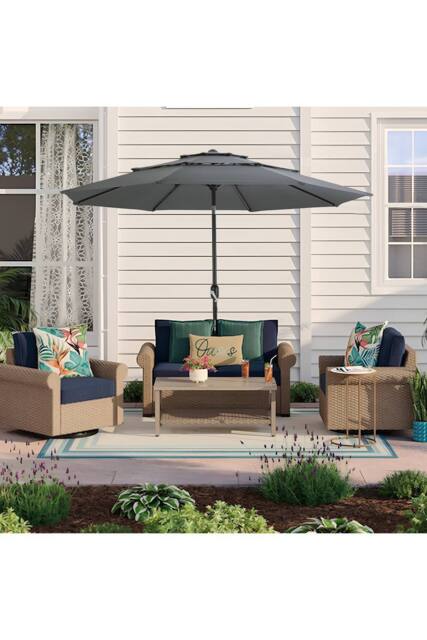Living and Home Outdoor 3-Tier Umbrella with Crank and Tilt in Dark Grey