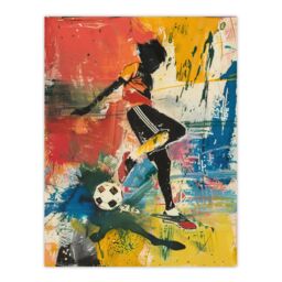 "Artery8 Colourful Footballer Ball Painting Bright Bold Wall Art Print - Size: W18"" x H24""" - thumbnail 1