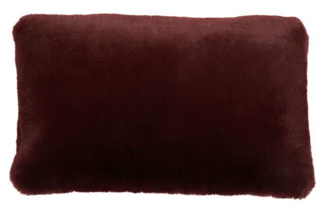 Orsina Rectangular Red Wine Faux Fur Cushion, Soft Feather Filled Decorative Cushion For Sofa & Bedroom - image 1