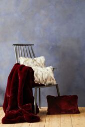 Orsina Rectangular Red Wine Faux Fur Cushion, Soft Feather Filled Decorative Cushion For Sofa & Bedroom - thumbnail 4