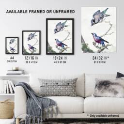 "Artery8 Blue Jay & a Purple Breasted Cotinga Schouman Wall Art Poster Print in White - Size: W12"" x H16""" - thumbnail 3