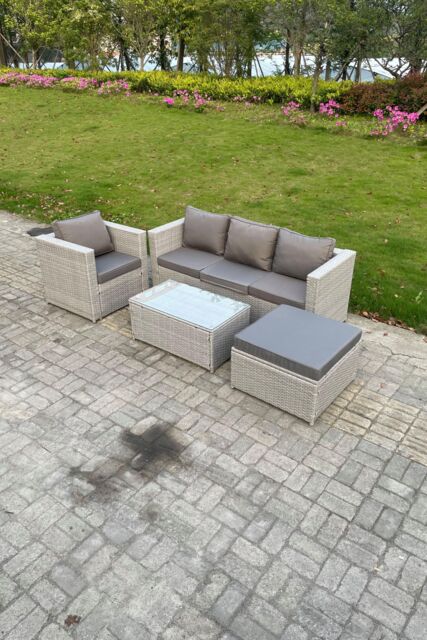 Fimous Light Grey Outdoor PE Rattan Garden Furniture Set Wicker Sofa Set Oblong Coffee Table Armchair - image 1
