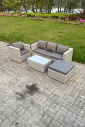 Fimous Light Grey Outdoor PE Rattan Garden Furniture Set Wicker Sofa Set Oblong Coffee Table Armchair - thumbnail 2