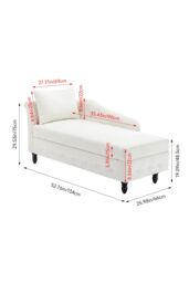 Living and Home Left Hand Facing Chenille Chaise Lounge with Storage and Pillow in White - thumbnail 4