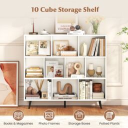 Gymax 10-Cube Bookcase Mid Century Modern Storage Organizer in White - thumbnail 4