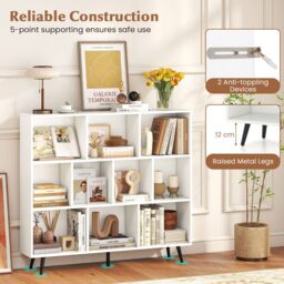 Gymax 10-Cube Bookcase Mid Century Modern Storage Organizer in White - thumbnail 5