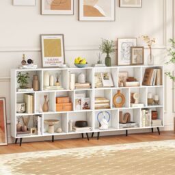 Gymax 10-Cube Bookcase Mid Century Modern Storage Organizer in White - thumbnail 9