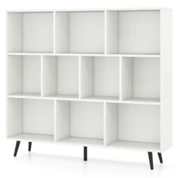 Gymax 10-Cube Bookcase Mid Century Modern Storage Organizer in White - thumbnail 1