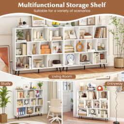 Gymax 10-Cube Bookcase Mid Century Modern Storage Organizer in White - thumbnail 6