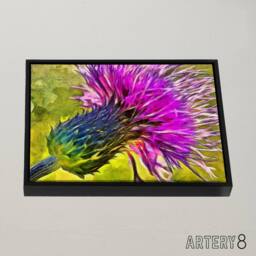 "Artery8 Scottish Thistle Flower Scotland Framed Canvas Wall Art Print in Purple - Size: W12"" x H16""" - thumbnail 2