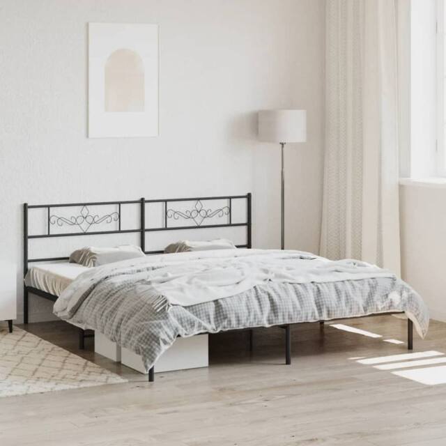 Berkfield Home Metal Bed Frame with Headboard Black 180x200 cm Super King - image 1