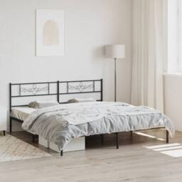 Berkfield Home Metal Bed Frame with Headboard Black 180x200 cm Super King - thumbnail 1