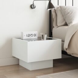 Berkfield Home Bedside Table with Infinity LED White 40x40x30 cm - Size: 40 x 40 x 30 cm - thumbnail 4