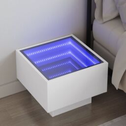 Berkfield Home Bedside Table with Infinity LED White 40x40x30 cm - Size: 40 x 40 x 30 cm - thumbnail 1