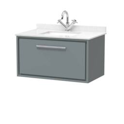 Balterley 800mm Wall Hung Single Drawer with Marble Worktop Basin - Coastal Grey