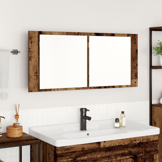 Berkfield Home LED Mirror Cabinet Old Wood 100x12x45 cm Engineered Wood in Brown - Size: 100 x 12 x 45 cm - image 1