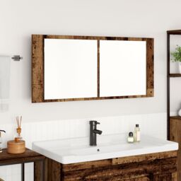Berkfield Home LED Mirror Cabinet Old Wood 100x12x45 cm Engineered Wood in Brown - Size: 100 x 12 x 45 cm - thumbnail 1