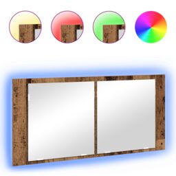 Berkfield Home LED Mirror Cabinet Old Wood 100x12x45 cm Engineered Wood in Brown - Size: 100 x 12 x 45 cm - thumbnail 4