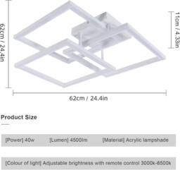 Goeco LED Ceiling Lamape 40 W Modern Living Room Lamp with Remote Control in White - thumbnail 5
